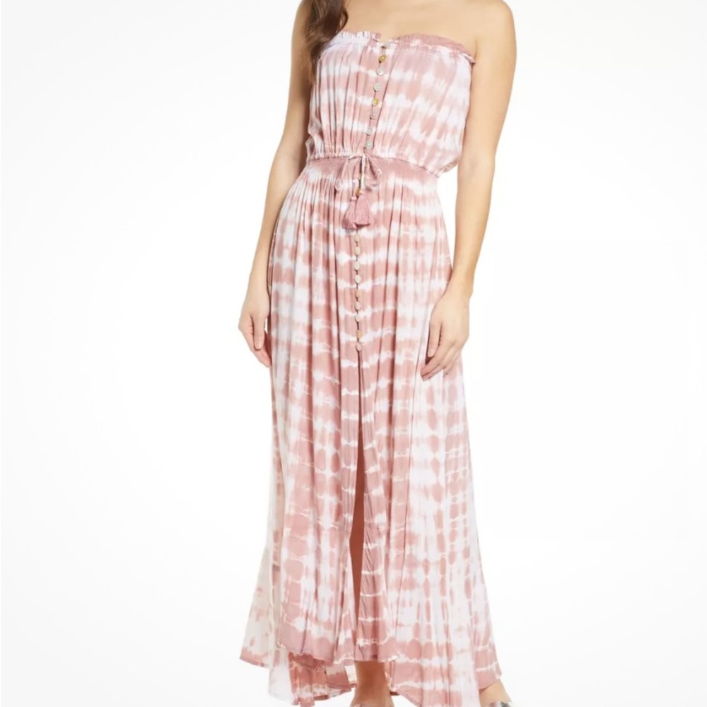Tiare Hawaii Brown and White Ruffled Tiered Maxi Dress